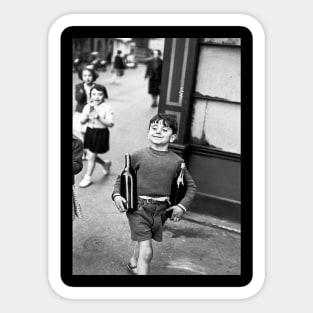 Little Boy with Bottles of Wine, Black and White Vintage Sticker